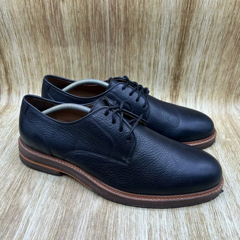 Johnston & Murphy Calder Plain Toe Shoes Men's Size 11M Black Pebbled Leather